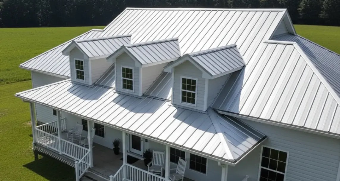 Natural metal standing-seam with skylights